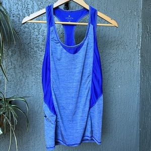 Athleta Womens Forerunner Racerback Tank Top Blue Mesh Zip Pocket Size XS